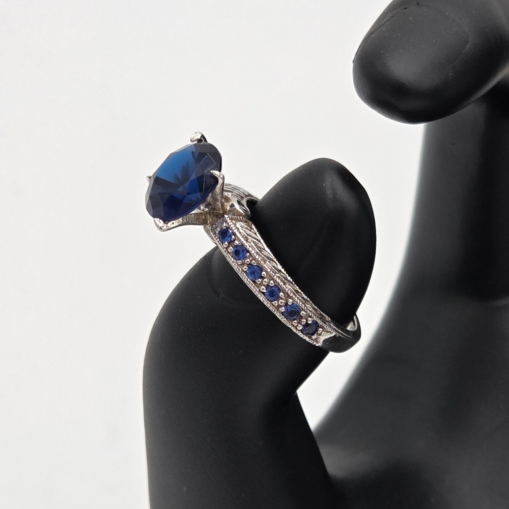 Women Size 6‎ - 925 Sterling Silver Ring with Simulated Sapphire & Accent Stones